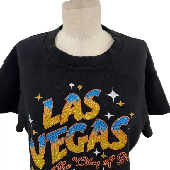 Vintage Souls Juicy Backless Rib Crop Top Black Las Vegas Rhinestone Size Medium - Picture 3 of 12